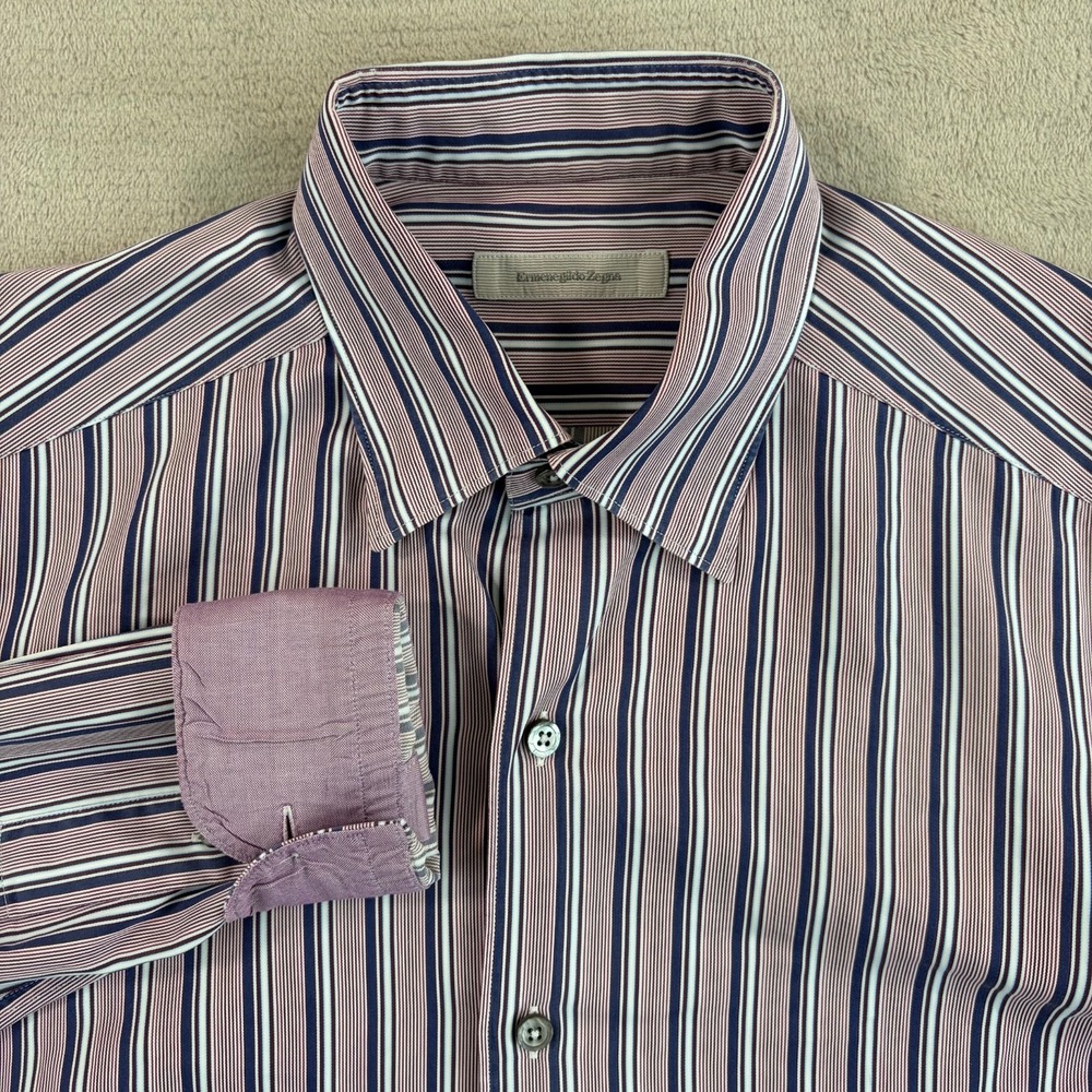 Ermenegildo Zegna Flip Cuff Shirt Men Medium Multi Striped Pearl Buttons Italy